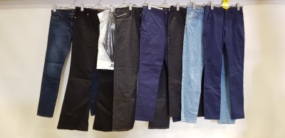 9 X BRAND NEW DESIGNER JEANS LOT CONTAINING 4 X REPLAY DENIM JEANS, 4 X LYLE AND SCOTT DENIM JEANS AND 1 X BIBA DENIM JEANS IN VARIOUS SIZES