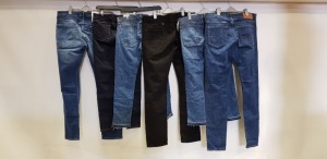 6 X BRAND NEW DESIGNER JEANS LOT CONTAINING 2 X PEPE DENIM JEANS, 2 X RAG AND BONE DENIM JEANS, 1 X DIESEL DENIM JEANS AND 1 X ARMANI DENIM JEANS IN VARIOUS SIZES