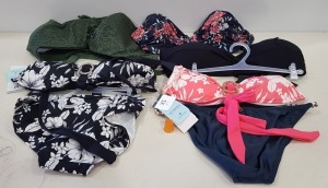 20 X BRAND NEW MIXED SWIM WEAR CLOTHING LOT CONTAINING JACK WILLS, SEAFOLLY, BILLA BONG AND DORINA ETC