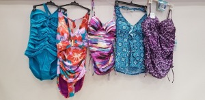 20 X BRAND NEW MIXED SPANX SWIMWEAR LOT CONTAINING SUMMER PLUMES PUSH UP TANKINIS, OLOHA FLORAL ONE PIECE SWIM SUITS, AQUAMARINE ONE PIECE SWIM SUITS, SUN STRIPE PUSH UP TANKINIS AND FESTA GLAMOUR RUFFLE TANKINIS