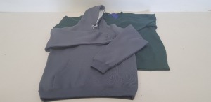 45 X BRAND NEW MIXED PAPINI CLOTHING LOT CONTAINING 20 X TITANIUM/GREY MARL HOODED JUMPERS SIZE XS AND 25 X GREEN BOTTLE COLOURED SWEATSHIRTS IN SIZE SMALL