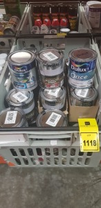 30 PIECE MIXED LOT CONTAINING DULUX WEATHER SHIELD EXTERIOR WOODEN METAL PAINT HEATHLAND BLACK, RONSEAL DIAMOND HARD DOOR STEP PAINT IN TILE RED SATIN, DULUX ONCE SATIN WOOD PURE BRILLIANT WHITE FOR WOOD AND METAL
