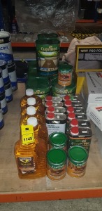 27 PIECE MIXED LOT CONTAINING CUPRINOL 5L ANTI-SLIP COUNTRY CEDAR DECKING STAIN, BARTOLINE 2L TEAK OIL, EVERBUILD WOOD PREDERVER AND CUPRINOL OAK GARDEN FURNITURE STAIN ETC.