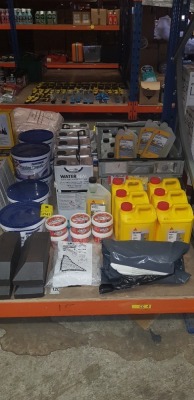 45 PIECE MIXED LOT CONTAINING BONDIT 5L WATERSEAL MASONRY WATERPROOFER, SIKA MAXMIX FROSTPROOFER & ACCELERATOR, SIKA PVA SIKABOND ADHESIVE, PRIMER AND SEALER,POLYCELL READY MIX PLASTER REPAIR AND SOUDAL CARBON ASSEMBLY PASTE ETC.