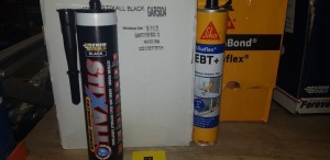 48 PIECE MIXED LOT CONTAINING 36 X BRAND NEW EVER BUILD BLACK STIXALL EXTREME POWER BOND AND SEAL AND 12 X BRAND NEW SIKAFLEX EBT PLUS ADHESIVE SEALANT AND FILLER