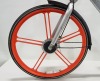 ORANGE & SILVER CITY / CAMPING BICYCLE - ROBUST ALUMINIUM 19 X 48 FRAME, SOLID PUNCTURE PROOF 24 TYRES, DYNAMO BUILT INTO FRONT WHEEL HUB, INTEGRATED BRAKE CABLES, COMPLETE WITH FRONT BASKET. PHOTOS ARE AN AVERAGE REPRESENTATION OF CONDITION (NOTE: COLLEC - 4