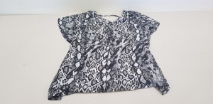 100 X BRAND NEW GEORGE OPP SNAKE KAFTAN BLACK AND WHITE BLOUSES IN SIZE UK S,M,L AND XL RRP-£8.00 TOTAL RRP-£800.00