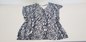 100 X BRAND NEW GEORGE OPP SNAKE KAFTAN BLACK AND WHITE BLOUSES IN SIZE UK S,M,L AND XL RRP-£8.00 TOTAL RRP-£800.00