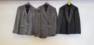 3 X BRAND NEW DESIGNER SUIT BLAZER LOT CONTAINING 3X HUGO BOSS SUIT BLAZERS IN VARIOUS SYLES AND SIZES