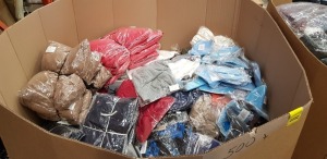 500+ PIECE FULL PALLET CLOTHING LOT CONTAINING BROWN COATS, BLACK BRAS, BACKSTRAPS IN VARIOUS COLOURS, BLACK PUFFER COAT, CHEQURED SCARFS, BROWN, GREY AND PINK FUR JUMPERS AND RED DRESS ETC