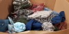 500 + PIECE MIXED CLOTHING LOT CONTAINING GREEN ZIP UP JUMPERS, BLUE ZIP UP JUMPERS, RED ZIP UP JUMPERS, POLKADOT DRESSES, GREY ZIP UP JUMPERS AND TEDDY BEAR HATS ETC