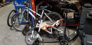 MISC LOT OF 5 ITEMS IE UNBRANDED MOUNTAIN BIKE, ELECTRIC SCOOTER ( NO SEAT OR CHARGER), MXR450 KIDS BIKE & 2 SCOOTERS ( 1 BROKEN)