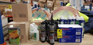 43 PIECE MIXED LOT TO INCLUDE RONSEAL HARDWOOD GARDEN FURNITURE OIL, EVERBUILD ROOF & GUTTER SEALANT, SUPADEC LATEX GLOVES, AGRALAN CITROX GARDEN CLEANER AND 10M COPPERTUBE ETC.