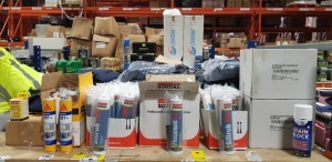 92 PIECE MIXED LOT CONTAINING SIKAFLEX EBT+ ADHESIVE, SEALANT AND FILLER, BOND IT OF-WHITE STAIN BLOCK, SOUDAL FIRECEMENT HT AND SOUDAL SILIRUB LMN
