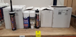 72 PIECE MIXED LOT CONTAINING BOND IT OFF-WHITE STAIN BLOCK, RONSEAL WHITE ANTI-MOULD MATT SPRAY PAINT, EVERBUILD BLACK STIXALL BOND AND SEALANT ETC.