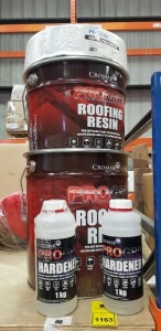 5 PIECE MIXED LOT CONTAINING 2 X BRAND NEW CROMAR PROGRP HARDENER 1KG, 1 X CROMAR PROGRP CHOPPED STRONG MATTING, 1 X CROMAR PROGRP ROOFING RESIN 10KG AND 1 X CROMAR PROGRP ROOFING RESIN 20KG