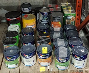 35 PIECE MIXED LOT CONTAINING VARIOUS DULUX WALL AND CEILING PAINT, DULUX EASY KITCHEN CARE, SIKA BLOCK PAVING SEAL, THOMPSONS WATER SEAL AND CUPRINOL WOOD PRESERVER ETC