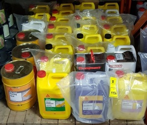 30 PIECE MIXED LOT CONTAINING SIKA STONE PROTECTOR WATER BASED PROTECTOR FOR NATURAL STONE, SIKA BLACK PAVING SEAL, THOMPSONS WATER SEAL AND SIKA MOULDBUSTER ETC