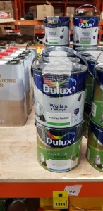 11 X BRAND NEW MIXED DULUX 2.5L PAINT LOT CONTAINING MINT MACAROON, POLISHED PEBBLE, BRILLIANT WHITE ETC