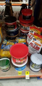 13 PIECE MIXED LOT CONTAINING EVERBUILD TILE ADHESIVE, CUPRINOL DECKING STAIN, MANGERS GERUS WALLPAPER PASTE, EVERBUILD FLOOR PAINT, EVERBUILD ALL PURPOSE FILLER AND TILE GROUT ETC