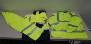 6 PIECE MIXED LOT CONTAINING 3 X HI VISIBILITY JACKETS SIZE XL, 1 X HI VISIBILITY JACKET SIZE SMALL AND 2 X HI VISIBILITY TROUSERS SIZE 2XL