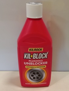 64 X BRAND NEW KIROCK KIL.BLOCK PLUGHOLE UNBLOCKER (IDEAL FOR KITCHENS OR OUTDOOR DRAINS) - 500 ML BOTTLES