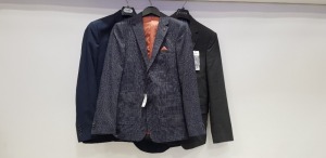 12 PIECE MIXED BURTON AND TOPMAN BLAZER LOT CONTAINING GREY BLAZERS, BLACK BLAZERS, NAVY BLAZERS AND CHEQUERED BLAZERS IN VARIOUS SIZES