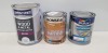 35 X BRAND NEW MIXED LOT TO INCLUDE JOHNSTONE INTERIOR WOOD AND METAL HARDWEARING IN SATIN BRILLIANT WHITE , THOMPSON 10 YEAR ROOF SEAL , DULUX WEATHERSHIELD IN PURE BRILLIANT WHITE , RONSEAL INTERIOR VARNISH , AND JOHNSTONE FEATURE WALL METALLIC SILVER