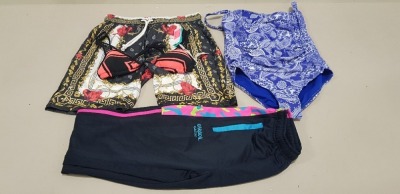 6 PC MIX LOT TO INCLUDE ELIZA J DRESS IN BEIGE ( SIZE 14 ) , ROCK AND RAGS RUCHED SWIMSUIT IN BLUE ( SIZE 10 ) , SEAFOLLY BIKINI TOP IN BLACK/ORANGE ( SIZE 8 ) , FRENH CONNECTION FLOWER DRESS IN BLACK ( SIZE 12 ) , KARAKAL CAMO JOGGING BOTTOMS IN NAVY (S