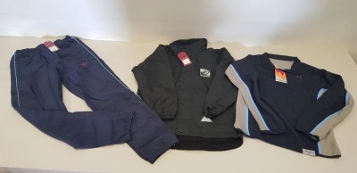 APPROX 100 X BRAND NEW WINTERBOTTOMS MIXED CLOTHING LOT CONTAINING WINTERBOTTOMS TIBS TRACKSUIT PANTS IN NAVY/SKY AND WINTERBOTTOMS TIBS RUGBY SHIRTS IN NAVY/GREY/SKY IN VARIOUS SIZES