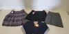 APPROX 80 X BRAND NEW WINTERBOTTOMS MIXED CLOTHING LOT CONTAINING WINTERBOTTOMS TIBS RUGBY SHIRTS IN NAVY/GREY/SKY, WINTERBOTTOMS TROUSERS AND SKIRTS IN BLACK, NAVY, GREY AND CHEQUERED SKIRTS IN VARIOUS SIZES