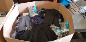 270 X BRAND NEW MIXED WINTERBOTTOMS CLOTHING LOT CONTAINING WINTERBOTTOMS P.E SHORTS, SKIRTS,CARDIGANS, SCHOOL SHIRTS IN GREY,BLUE AND WHITE, TROUSERS IN VARIOUS COLOURS AND SIZES ETC