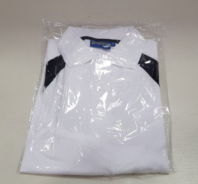 50 X BRAND NEW PAPINI BARLETTA WHITE/BLACK POLO SHIRTS IN SIZE UK SMALL