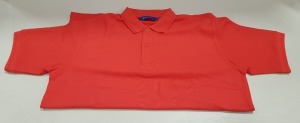 51 X BRAND NEW PAPINI APS TANGERINE COLOURED POLO SHIRTS IN SIZE UK MEDIUM (6) XXL (37) 3XL (8)