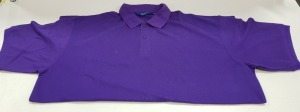 50 X BRAND NEW PAPINI APS PURPLE COLOURED POLO SHIRTS IN SIZE UK SMALL (3) XL (10) XXL (4) 3XL (22) 4XL (14)