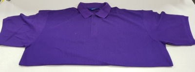 50 X BRAND NEW PAPINI APS PURPLE COLOURED POLO SHIRTS IN SIZE UK SMALL (3) XL (10) XXL (4) 3XL (22) 4XL (14)