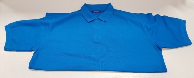 59 X BRAND NEW PAPINI APS CYAN COLOURED POLO SHIRTS IN SIZE UK LARGE (13) XL (4) XXL (42)