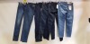 6 X BRAND NEW DESIGNER JEANS LOT CONTAINING 3X FOR ALL MAN KIND DENIM JEANS, 1X PIERRE CARDIN DENIM JEANS, 2X SALSA DENIM JEANS IN VARIOUS SIZES