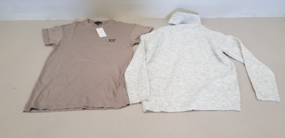 23 X BRAND NEW MIXED CLOTHING LOT CONTAINING 13 X NEW LOOK XII BEIGE CREWNECK T-SHIRTS IN UK SIZE XS AND 10 X DOROTHY PERKINS TURTLENECK KNITTED JUMPERS SIZE XS RRP-£22.00PP (IN 2 TRAYS)