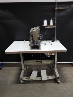 1 X BROTHER LH4-B814-2 LOCKSTITCH BUTTON HOLE INDUSTRIAL SEWING MACHINE COMES WITH TABLE AND FOOT PEDALS