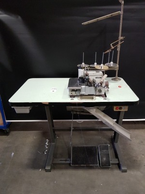 1 X BROTHER MA4-B551 5/3 THREAD INDUSTRIAL OVERLOCKER SEWING MACHINE COMES WITH TABLE AND FOOT PEDALS