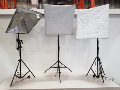 3 X PHOTOGRAPHY LIGHT LOT TO INCLUDE 2 X NEEWER 700W PROFFESIONAL 60X60 CM SOFTBOX LIGHT AND 1 X UNBRANDED LIGHT SOFT BOX - ALL COMES WITH TRIPODS