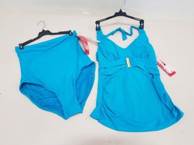 16 PIECE MIXED LOT CONTAINING AQUA MARINE HIGH RISE BOTTOMS AND AQUA MARINE TANKINI TOPS IN VARIOUS SIZES