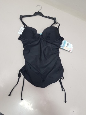 20 X BRAND NEW SPANX JET BLACK PUSH UP TANKINIS SIZE SMALL AND MEDIUM RRP $34.99 (TOTAL RRP $699.80)