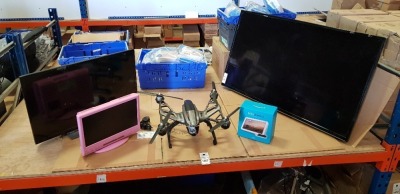 5 PIECE MIXED LOT CONTAINING 1 X JVC TV, 1 X TOSHIBA TV, 1 X ALBA TV, 1 X ECHO SHOW 8 AND 1 X G500 4K DRONE (ALL FOR SPARES AND REPAIRS)