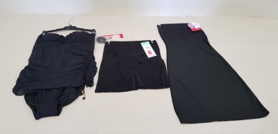 14 PIECE SPANX MIXED LOT CONTAINING 2 X BLACK ONE PIECE SWIMSUITS, 7 X DEEP BLACK MIDTHIGH SHAPERS AND 5 X STRAPLESS FULL SLIPS