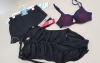 18 PIECE MIXED SPANX LOT CONTAINING CURRANT CUSTOM FIT FOAM BALCONETTE, DEEP LAPIS / RICH GARNET BRAS, JET BLACK WRAP SKIRTINI IN VARIOUS SIZES