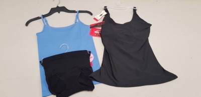 18 PIECE SPANX MIXED LOT CONTAINING DYNAMIC BLUE CAMI, JET BLAK BOTTOMS, BLACK THE SLIM X SUPER SKINNY PONTE AND BLACK ADJUST A BUST CAMISOLE ETC