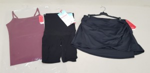 20 PIECE SPANX MIXED LOT CONTAINING HALF SLIM IN BLACK, FULL SLIP PLUS IN BLACK, BOLD BLACK SLIMMING SKIRT IN SIZE 4 AND IN AND OUT CAMI IN RICH GARNET ETC