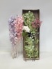 408 X BRAND NEW SILK KA FLOWERS FOR LIFE MIXED ARTIFICIAL FLOWERS LOT CONTAINING 36 X SILK KA GREENSPRAY EUCALYPTUS FLOWERS, 36 X HYDRANGEA PLUM/GREEN FLOWERS, 32X DAISY SPRAY PINK FLOWERS ETC